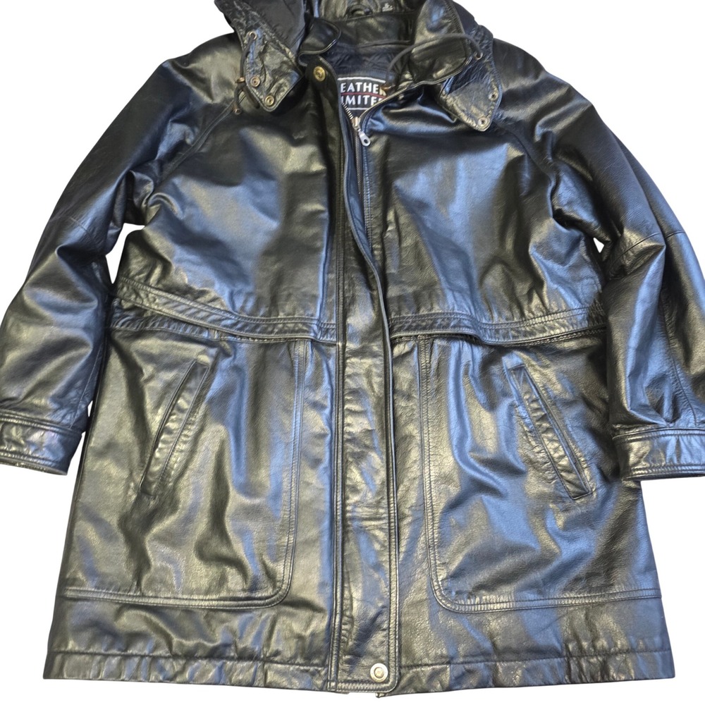 Leather Limited Black Genuine‎ Leather Hooded Parka Jacket Men Large